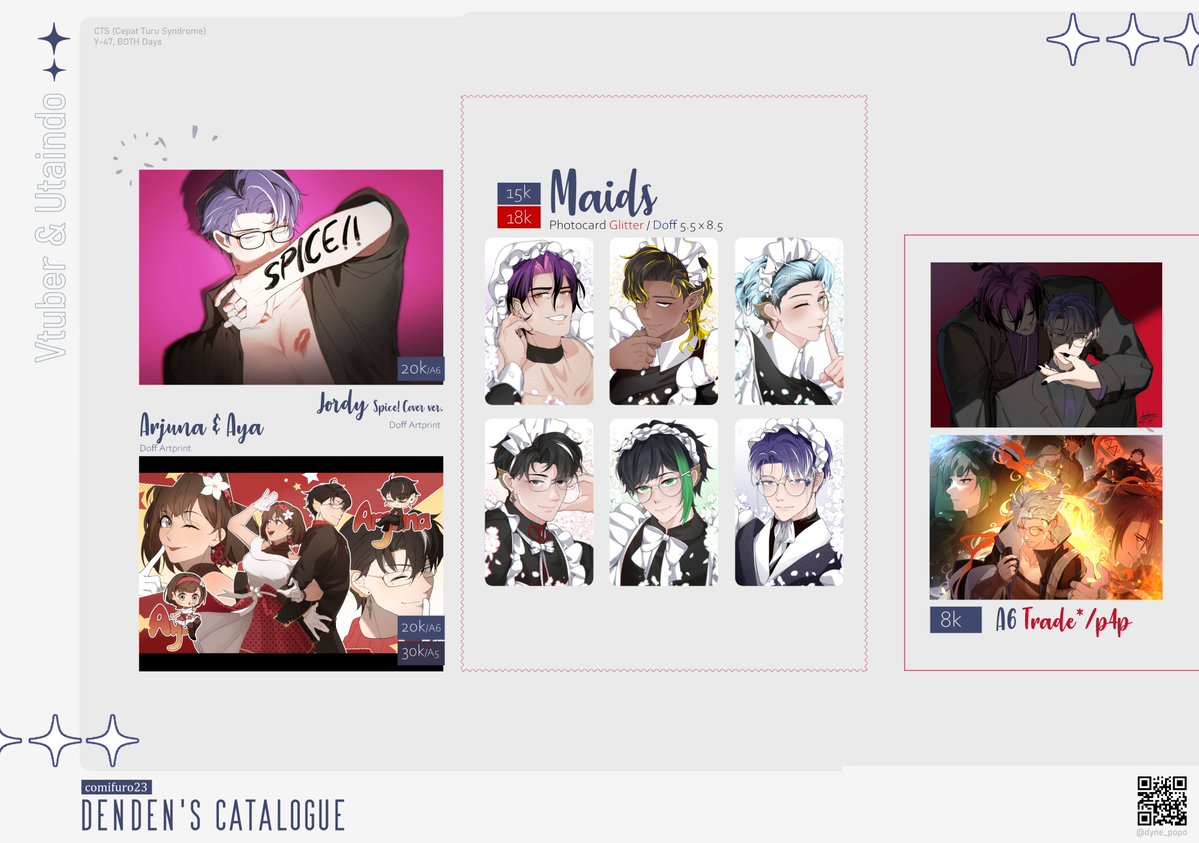 dyne_popo's tweet photo. [🔁+💚 is appreciated]
denden's #CF23 Catalogue
📌Cepat Turu Syndrome (CTS), Y-47 Both Days
📌 Pandavva, Utaindo, Wuthering Waves, Honkai Star Rail, Identity V

PICK-UP PO
Paper-based &amp; shikishi
🔗https://t.co/MCJP6PZ205
Close 16 Oct

#cf23catalogue
#katalogdencf https://t.co/kU7SrMvyDC