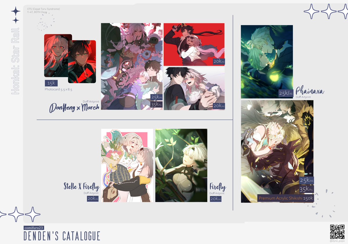 dyne_popo's tweet photo. [🔁+💚 is appreciated]
denden's #CF23 Catalogue
📌Cepat Turu Syndrome (CTS), Y-47 Both Days
📌 Pandavva, Utaindo, Wuthering Waves, Honkai Star Rail, Identity V

PICK-UP PO
Paper-based &amp; shikishi
🔗https://t.co/MCJP6PZ205
Close 16 Oct

#cf23catalogue
#katalogdencf https://t.co/kU7SrMvyDC