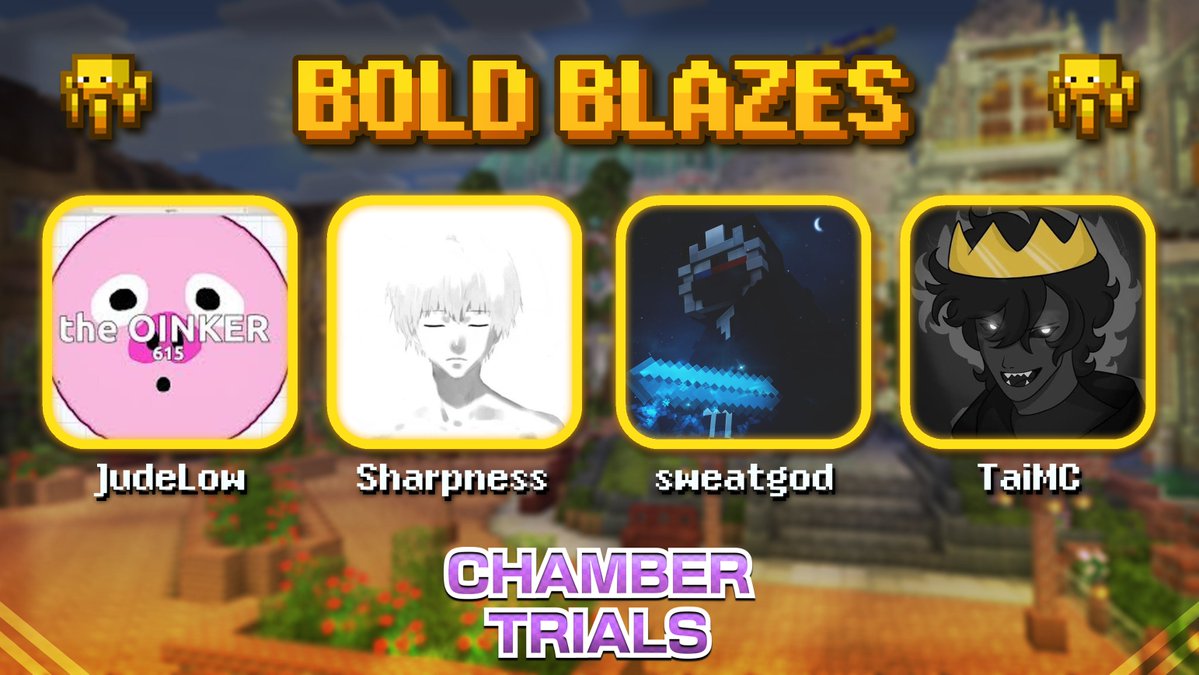 ChamberTrialsMC's tweet photo. Announcing the Bold Blazes!

@JudeLoww @c0nexi0n @sweatg0d @_TaiMC 

Their gameplay will be bold and blazing in Chamber Trials 12 on Sunday, October 25th at 1PM CST &amp; 6 PM BST https://t.co/uovZpAtLtG