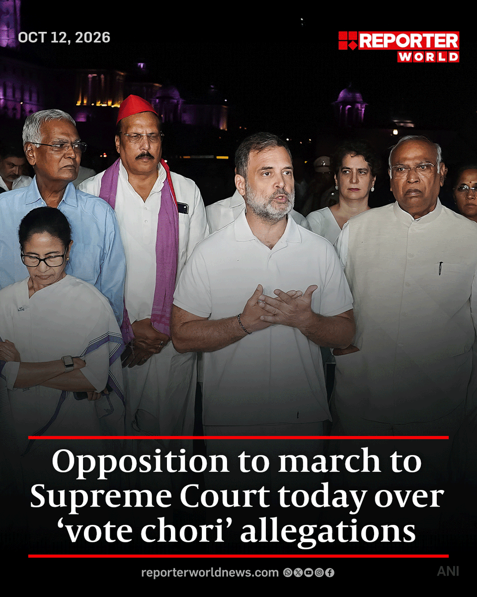 Reporterworld_'s tweet photo. LoP Rahul Gandhi to lead a march to the Supreme Court today, calling on students, civil society organisations and other INDIA bloc members to unite against alleged vote theft and the SIR of electoral rolls. 
#RahulGandhi #DelhiProtest #SIR #IndianPolitics #ReporterWorld https://t.co/MxBzVyLMBi