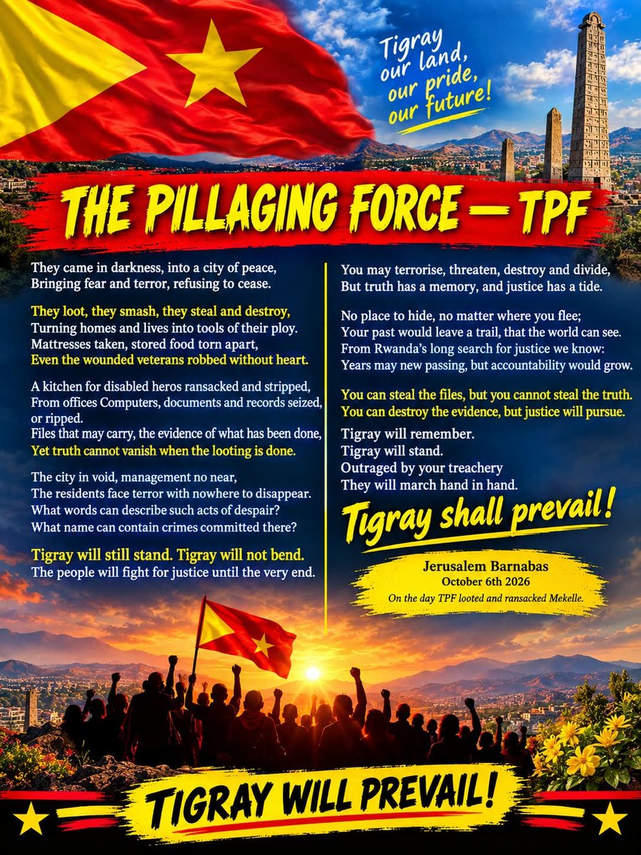 ShewitHzkias1's tweet photo. Day: 2168 #TigrayGenocide
Let's be the voice 4 z voiceless z people of Tigray #አዮና_አይንረብርብ
#PeaceForTheWorld‼️
#TogtherWeShallStand
#TigrayISCalling
#NeverGiveUp on #Tigray
#ድምጺውፁዕህዝቢይሰማዕ
#ጠመተናብህዝቢና
#SaveTigray
#AllEyesOnTigray ‼️ https://t.co/HArwGrFsQE