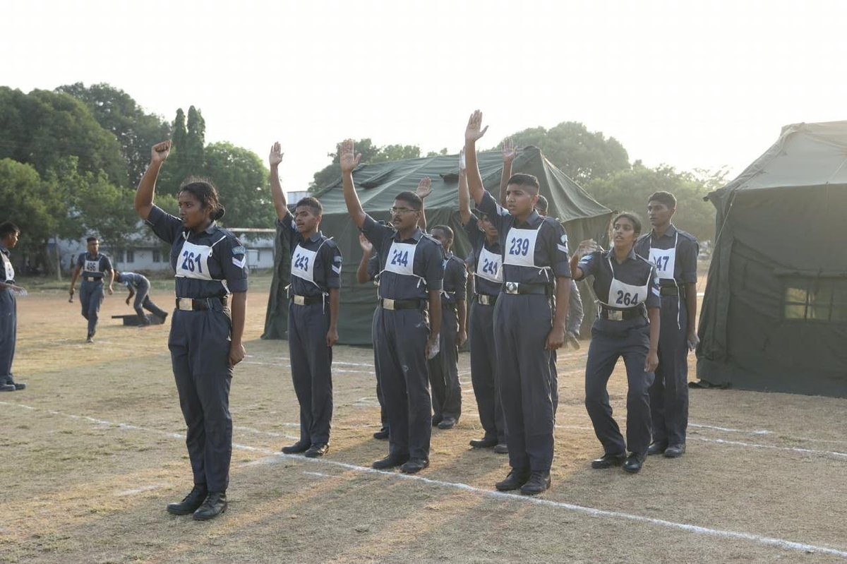 NCCDte_TNPAN's tweet photo. Day 11 of #AIVSC26 was a day of honour, achievement and inspiration! ✈️🔥

🎖️ Lt Gen Virendra Vats, YSM, SM, VSM, Director General NCC, graced the camp with his visit. Received at the Central Hall by the Camp Commandant, he was accorded a crisp Guard of Honour, a ceremonial welcome that reflected the discipline and pride of the Air Wing.

🛩️ The DG viewed a static display of Apache helicopter aeromodels crafted by the cadets. Each model stood as proof of skill, imagination and patient craftsmanship. He also received a comprehensive camp report covering eleven days of discipline, dedication and distinction.

🏅 The Felicitation Ceremony was the highlight of the day. The DG personally honoured the medal winners in Skeet Shooting, .22 Firing, Aeromodelling, Health and Hygiene and Cross Country, cadets who turned long hours of practice into achievement. He later interacted with the media and had lunch with the cadets at the Central Hall, a gesture that showed the bond between NCC leadership and the youth it mentors.

⛺ The Tent Pitching Competition reached its halfway mark, with contingents racing against the clock. Canvas rose in seconds, ropes tightened in perfect rhythm and every cadet knew their role, a true test of teamwork, coordination and speed. The remaining contingents will complete the competition tomorrow, bringing AIVSC-26 to its final lap.

With every other competition now concluded, the contest is nearly won. For those who won, it is recognition. For those who did not, it is a reason to train harder and return stronger.

@grouphqchennaiB @HQ_DG_NCC @vatsvirendra1 @DazzleAlbatross @Sandy_Nanduri