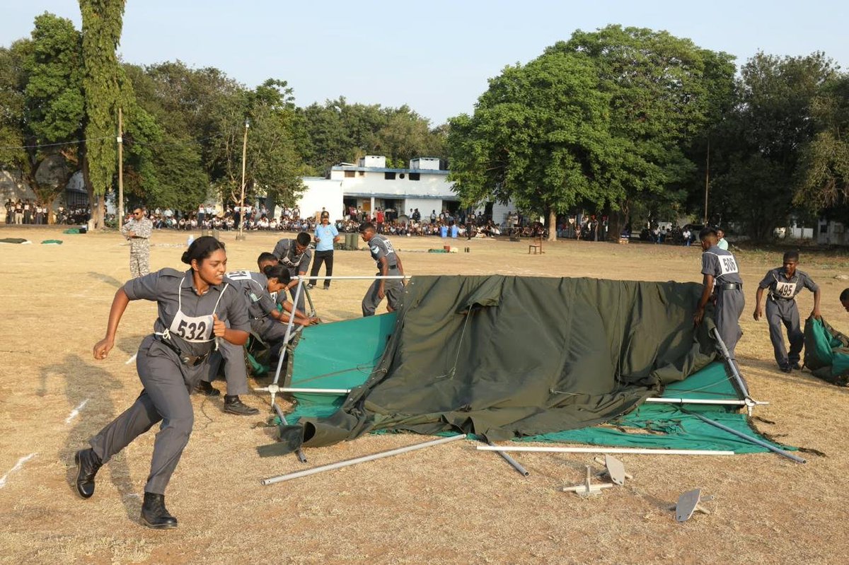 NCCDte_TNPAN's tweet photo. Day 11 of #AIVSC26 was a day of honour, achievement and inspiration! ✈️🔥

🎖️ Lt Gen Virendra Vats, YSM, SM, VSM, Director General NCC, graced the camp with his visit. Received at the Central Hall by the Camp Commandant, he was accorded a crisp Guard of Honour, a ceremonial welcome that reflected the discipline and pride of the Air Wing.

🛩️ The DG viewed a static display of Apache helicopter aeromodels crafted by the cadets. Each model stood as proof of skill, imagination and patient craftsmanship. He also received a comprehensive camp report covering eleven days of discipline, dedication and distinction.

🏅 The Felicitation Ceremony was the highlight of the day. The DG personally honoured the medal winners in Skeet Shooting, .22 Firing, Aeromodelling, Health and Hygiene and Cross Country, cadets who turned long hours of practice into achievement. He later interacted with the media and had lunch with the cadets at the Central Hall, a gesture that showed the bond between NCC leadership and the youth it mentors.

⛺ The Tent Pitching Competition reached its halfway mark, with contingents racing against the clock. Canvas rose in seconds, ropes tightened in perfect rhythm and every cadet knew their role, a true test of teamwork, coordination and speed. The remaining contingents will complete the competition tomorrow, bringing AIVSC-26 to its final lap.

With every other competition now concluded, the contest is nearly won. For those who won, it is recognition. For those who did not, it is a reason to train harder and return stronger.

@grouphqchennaiB @HQ_DG_NCC @vatsvirendra1 @DazzleAlbatross @Sandy_Nanduri