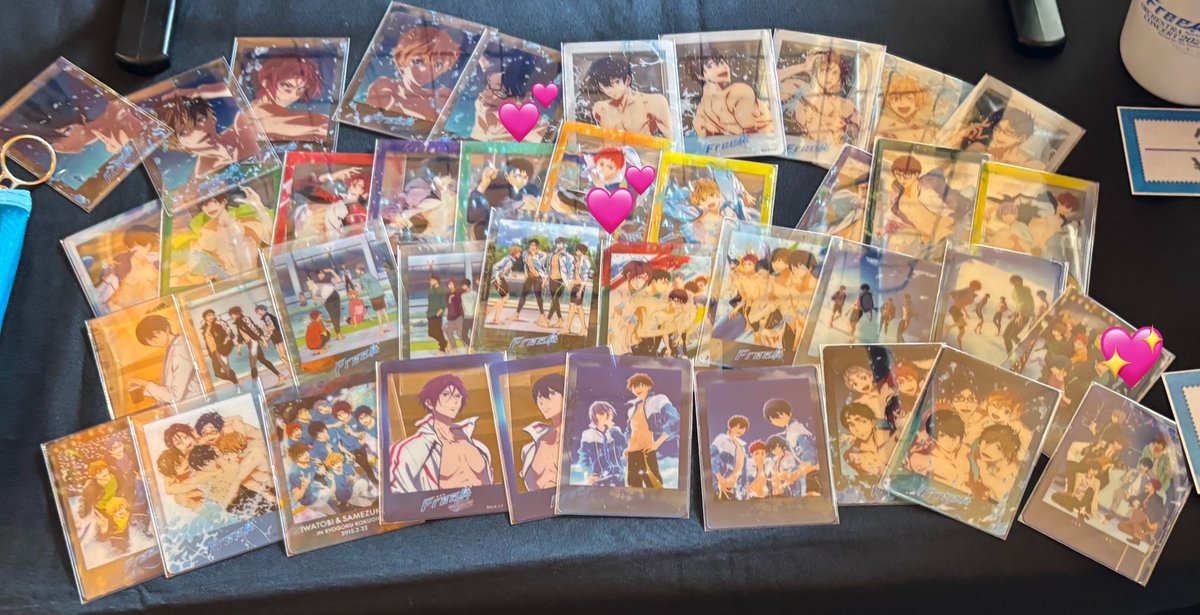 n_non6030's tweet photo. 【交換】Free! オケコン クリアカード　クリカ
コースター

譲：画像1、2枚目(⭐️オーロラ)
イワトビちゃん・サメヅカちゃん

求：画像3枚目💖＞💕
遙真琴渚怜、凛宗介郁弥旭

💕は💖とまとめて、4段目との交換
オーロラは遙が写っているもの
本日岩美町手渡し
お気軽にお声掛けください https://t.co/YTWNc4lcAH
