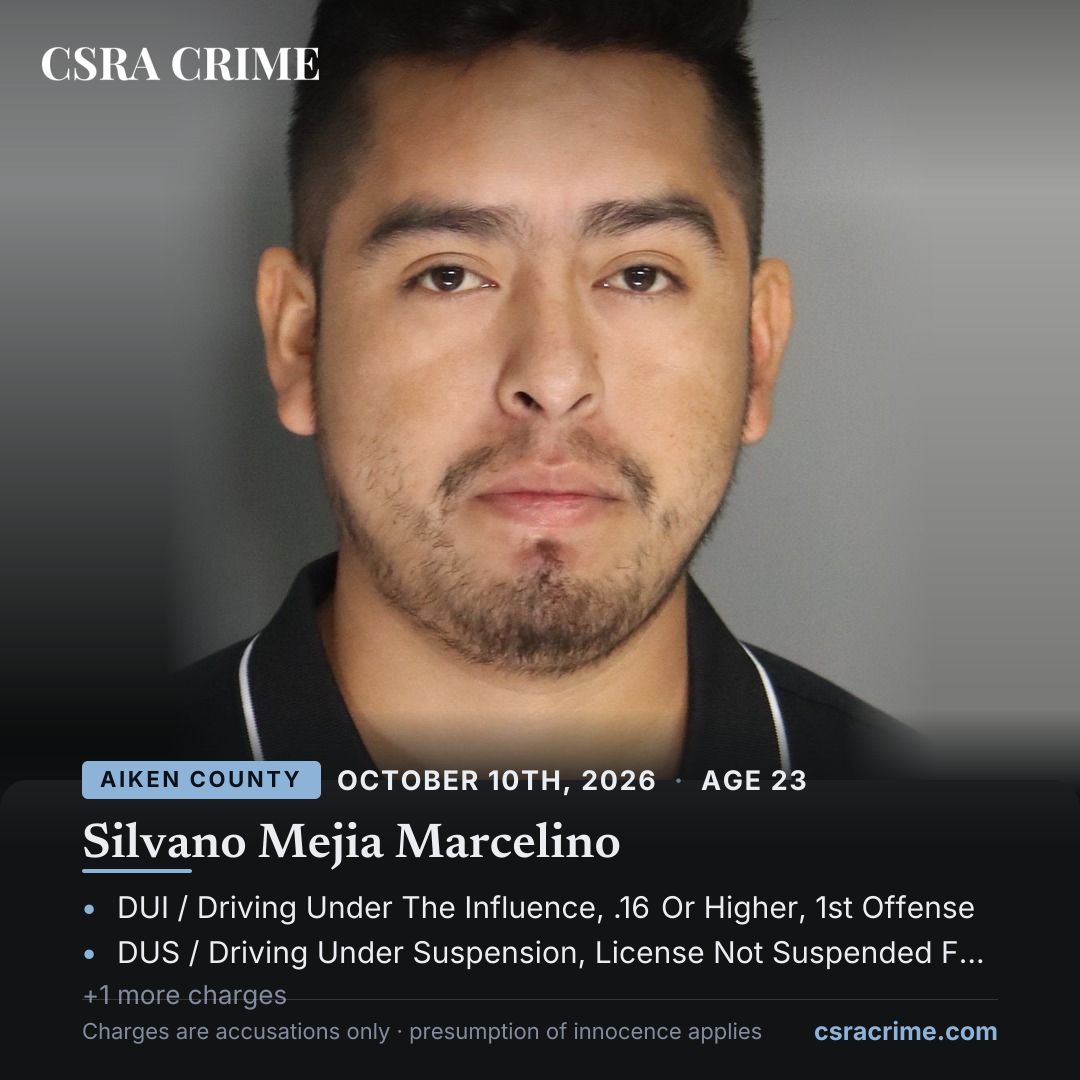 csracrime's tweet photo. Booked in Aiken County: Silvano Mejia Marcelino. Booking records list a top charge of DUI / Driving Under The Influence, .16 Or Higher, 1st Offense. Presumption of innocence applies.

#CSRACrime #Aiken

https://t.co/D0G69iFOKb https://t.co/Vq6nf6Vet3