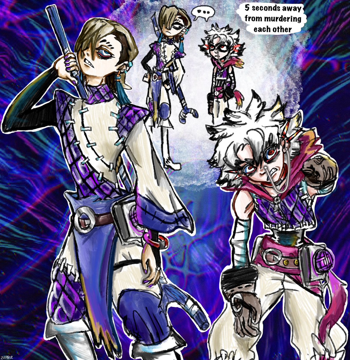 SurebrecTeeth's tweet photo. #Gachitober Day 11: Raider/Cleaner Swap
Raider Rudo &amp; Raider Zanka
Glad I get to draw these designs again! https://t.co/D89RRNbkfC