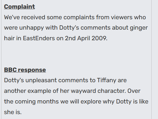 MattiEnders's tweet photo. Everyone has to check out "List of complaints" on the Eastenders wiki, because how bored were some of these viewers 😭 #EastEnders https://t.co/2LbwNgTlzo