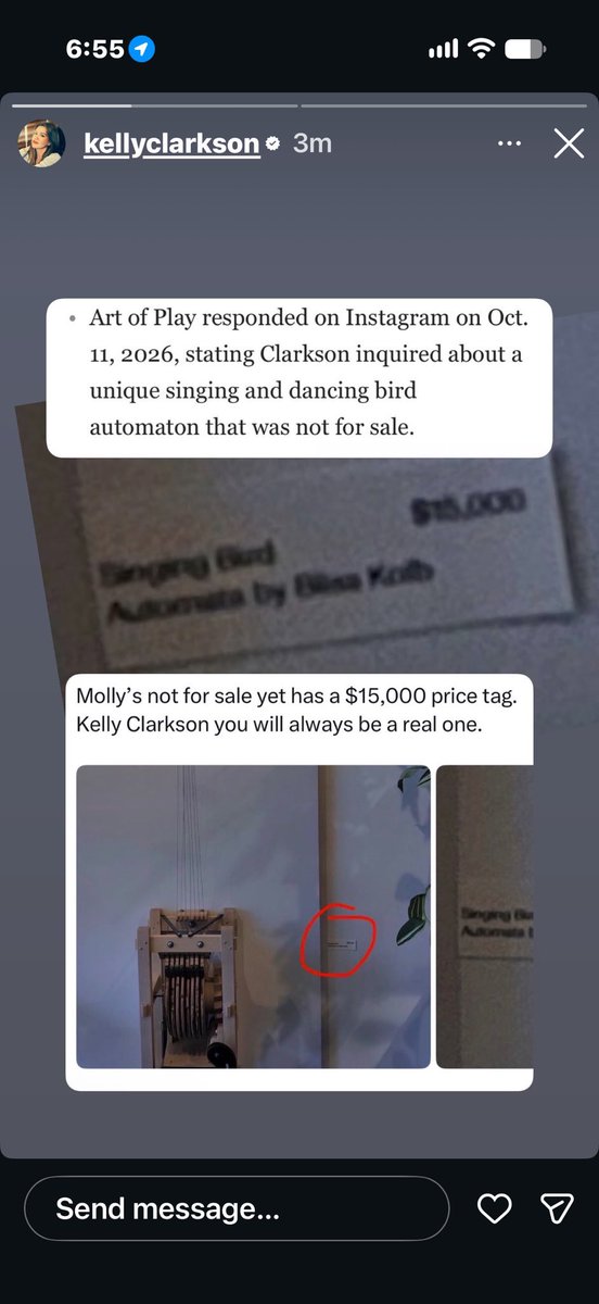 mattvanswol's tweet photo. @yashar Kelly Clarkson just fired back on Instagram that actually the item was for sale, there was a price tag on it, and that they told her to find something else she could afford. 

Damning, if true. https://t.co/OTPJSTdI3Y