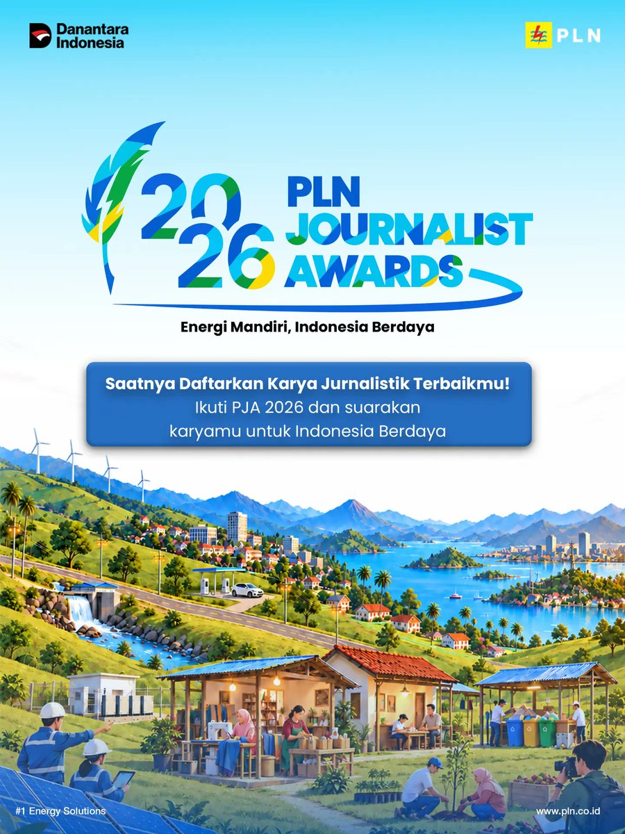 MarosElectrizen's tweet photo. Dari sebuah cerita, lahir perspektif. Dari perspektif, hadir perubahan.  PLN Journalist Awards (PJA) 2026 kembali hadir untuk mengapresiasi karya-karya jurnalistik terbaik dari seluruh Indonesia.  #PLN #PLNUntukIndonesia #PLNJournalistAwards #PLNJournalistAwards2026 https://t.co/Z78nWdnRDE