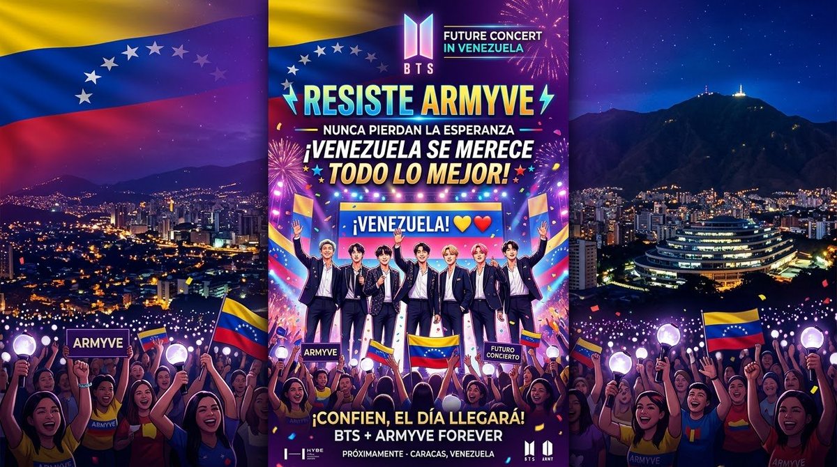 ThainaWefer's tweet photo. @btsvzlaprojects @BTS_twt @Spotify_LATAM @hybe_latam @Evenpro @CusicaVzla @invershow @BIGHIT_MUSIC Los fan projects dan vida a los conciertos, ¡VE-ARMY! 🇻🇪 Muestra tu banner. 😍

#BTSinCaracas #BTSinVenezuela #ArirangWorldTourVenezuela @BTS_twt @Spotify_LATAM @hybe_latam

🔗 https://t.co/1YGP0po5EH