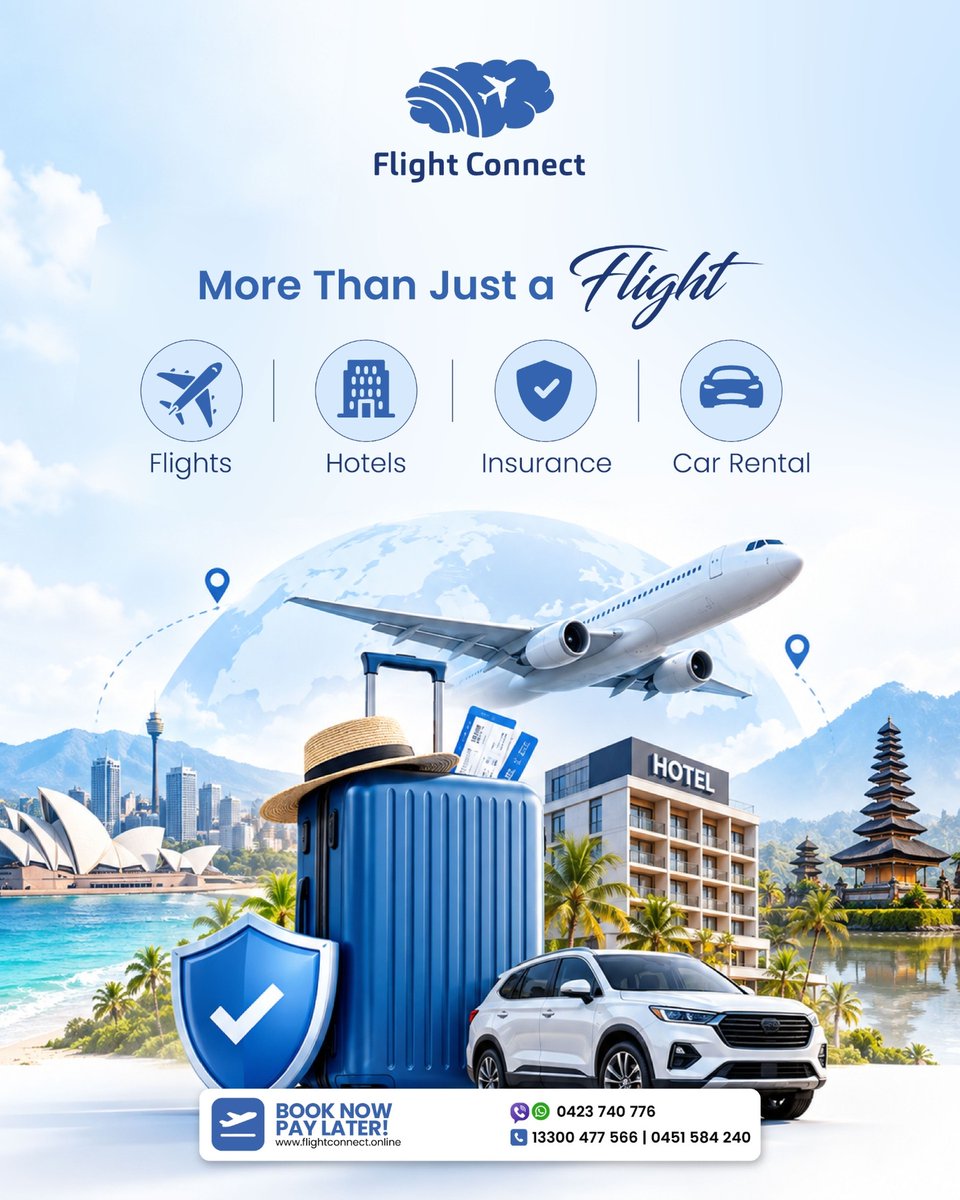 sergen_shady's tweet photo. More than just flights. Flight Connect helps plan every part of your journey: flights, hotels, travel insurance and car rental. Book now, pay later. Call 0423 740 776, 13300 477 566 or 0451 584 240. https://t.co/1FwGrkng19