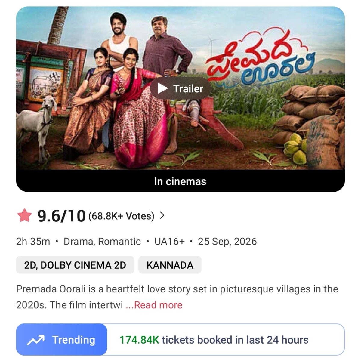 filmy_view's tweet photo. #PremadaOorali 💥💥
Tickets booked on BookMyShow 

1st Week- 208K
2nd Week- 909K 

3rd Fri- 171.45K
3rd Sat- 259.83K
3rd Sun- 174.84K
————————
Total- 17,23,140 https://t.co/lyJvB6OYrC