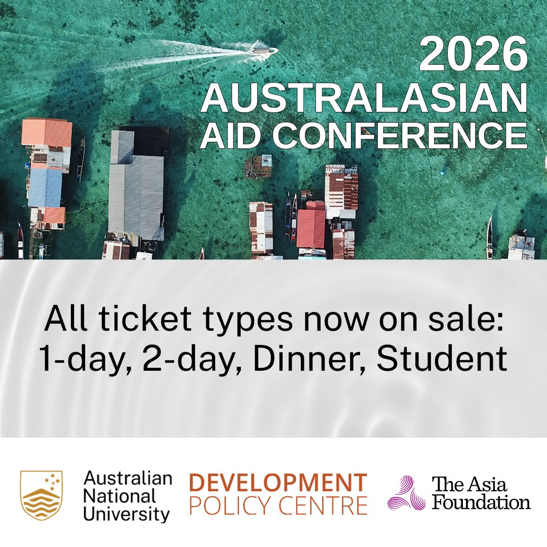 devpolicy's tweet photo. 📢 AAC2026 Tickets now available incl dinner only ➡️ https://t.co/cdfdBxoYt0

2-4 Dec at ANU
➡️ https://t.co/j8iIedS1PK

@Asia_Foundation | @AbtGlobalImpact | @ACIARAustralia | @AdamSmithInt | @Cowater_Intl | @TetraTech | @urcintl https://t.co/CFeF3Y5OCa