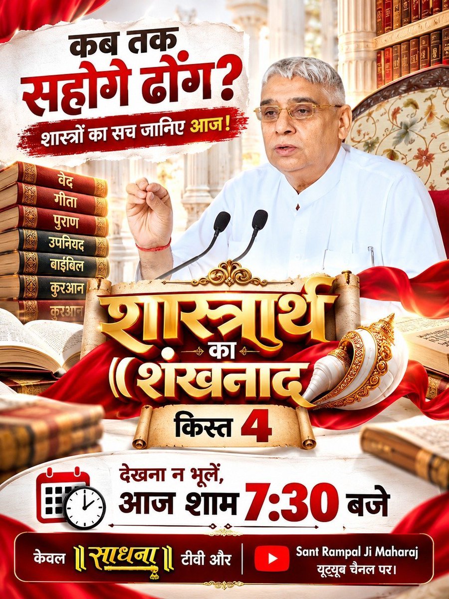 Badrilal_'s tweet photo. #GodMorningMonday 
कब तक सहोगे ढोंग? शास्त्रों का सच जानिए आज! #शास्त्रार्थ_का_शंखनाद_क़िस्त4 
देखना ना भूले आज शाम 7:30 बजे साधना टीवी और Sant RampalJi Maharaj YtChannel पर 🙏 https://t.co/6mRdPnZ7GF