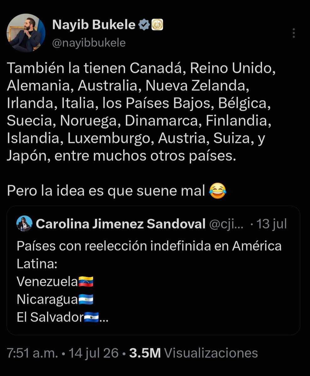 CarlosSince1980's tweet photo. Bukele sueña que lo vean como un Tony Blair, Angela Merkel o Mark Rutte, por eso compara el modelo presidencialista salvadoreño con monarquías parlamentarias para justificar su reelección ilegal pero siempre lo ponen en el mismo canasto que a Maduro u Ortega y eso daña su ego 💅. https://t.co/VPyx3Ncavs