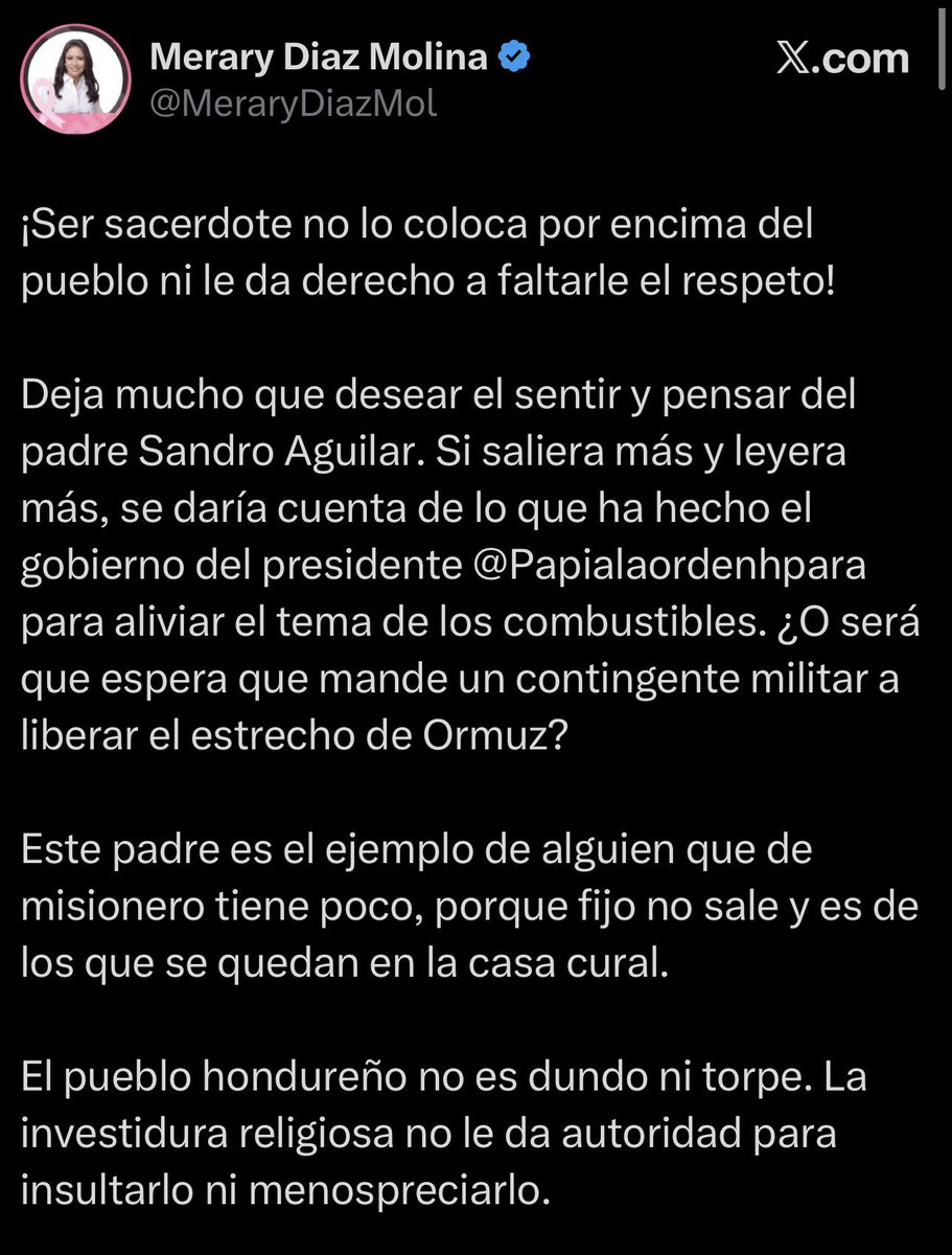 Lorenhn_'s tweet photo. Contra Xiomara… la Iglesia era “la voz del pueblo”. 
Contra Asfura… la Iglesia “le falta el respeto al pueblo”

La “fe” de Merary es como el precio del combustible que sube y baja dependiendo de quien nos gobierne.

2023///2026 https://t.co/KkViEQCuKh
