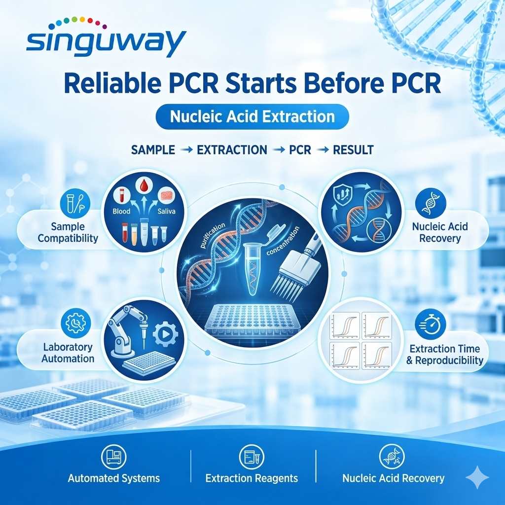 SINGUWAY2017's tweet photo. Reliable PCR Starts Before PCR. 🧬

Good sample preparation and nucleic acid extraction are essential for molecular testing.

SINGUWAY provides automated extraction systems and reagents.

Sample → Extraction → PCR → Result

#PCR #IVD https://t.co/eegVkdZMh9