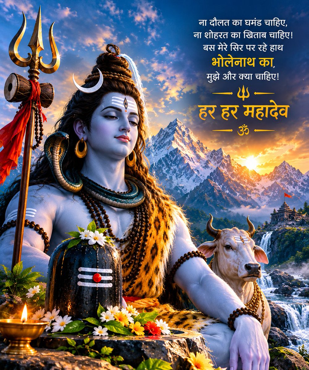 Ashish12002's tweet photo. ना दौलत का घमंड चाहिए, ना शोहरत का खिताब चाहिए। बस मेरे सिर पर रहे हाथ भोलेनाथ का, मुझे और क्या चाहिए! 

 हर हर महादेव🙏
जय  महाकाल 
शुभ प्रभात 🌄 
Good morning 🌞 https://t.co/ZwvFZ0DbSZ