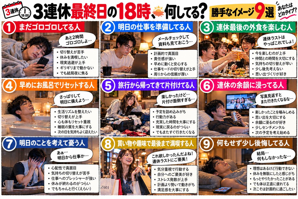 tnkno_18's tweet photo. 3連休最終日の18時、
どう過ごしてるかで性格でちゃう説...笑 https://t.co/PonxMcizy6
