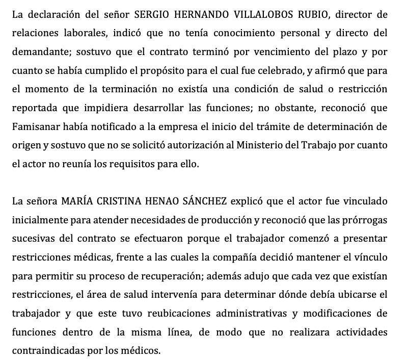 CesarALuqueF's tweet photo. Importante sentencia del Tribunal Superior del Distrito Judicial de Cundinamarca Sala Laboral, a favor del trabajador David Beltran y en contra de la multinacional Bavaria (Propiedad de la multinacional cervecera más grande del mundo, AB InBev) ordenando el reintegro definitivo, por haber terminado el contrato de trabajo a término fijo cuando el trabajador estaba cobijado por estabilidad laboral reforzada por salud. 

Lo que en primera instancia había sido negado, lo concede el Tribunal, haciendo un análisis profundo, desde lo probatorio, y lo jurisprudencial, sobre la demanda presentada por el colega Wilson Erazo en representación del trabajador que fue retirado de su trabajo, discriminado por su estado de salud. 

Es lamentable que una empresa que tienen millonarias ganancias año a año, trate de esta manera a sus trabajadores, sin respetar sus derechos, afortunadamente existen colegas como Wilson y otros que seguimos defendiendo los intereses de los trabajadores. Así como Wilson, defendí hace poco al directivo sindical Fredy Rojas, que trabaja en Yumbo, en la Cervecería del Valle (Propiedad de Bavaria), logrando sentencia de primera instancia a través de la cual, le fue negado el levantamiento del fuero sindical, y cuando apelaron, finalmente acordaron con el sindicato desistir de la demanda ante el Tribunal Superior del Distrito Judicial de Cali, manteniendo el sindicalista su puesto de trabajo, que le querían arrebatar por asumir una posición seria de defensa de los derechos al descanso de los trabajadores, que no son máquinas, sino seres humanos, que tienen derecho al descanso. 

Seguimos luchado contra las injusticias en el mundo del trabajo. La lucha sigue....