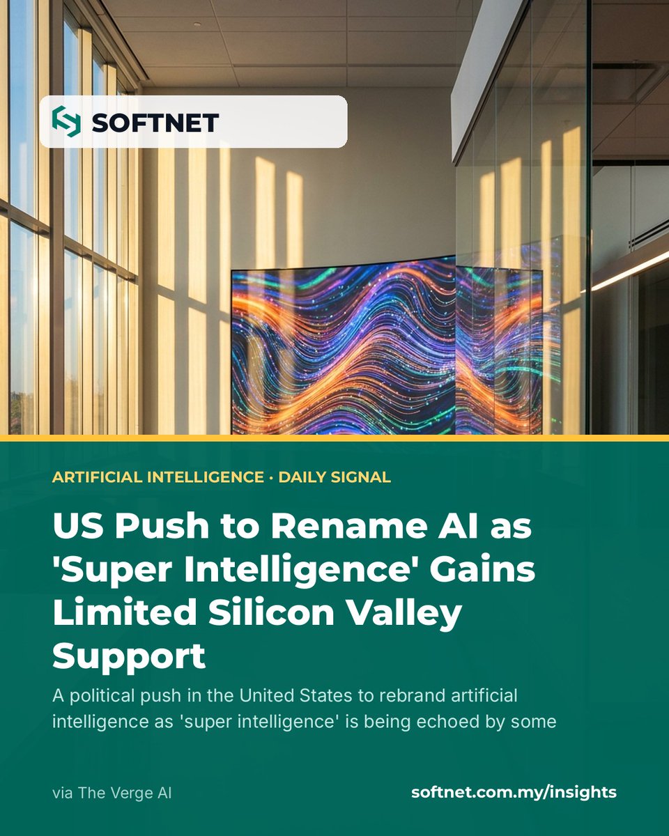 softnet's tweet photo. 💡 AI: US Push to Rename AI as 'Super Intelligence' Gains Limited Silicon Valley Support

https://t.co/dXNfnkxH7n
#AI #ArtificialIntelligence #SOFTNET https://t.co/ps4Wmq6rmB
