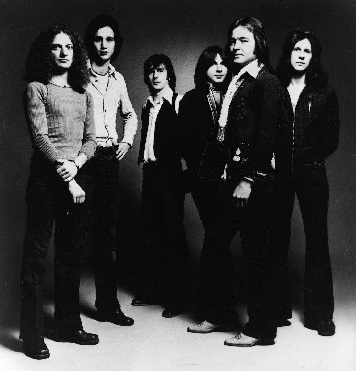 crockpics's tweet photo. Foreigner's original lineup in a 1977 promotional studio portrait. Left to right: Lou Gramm, Ed Gagliardi, Ian McDonald, Al Greenwood, Mick Jones and Dennis Elliott.

🎸 Foreigner's self-titled debut album came out on March 8, 1977, and its first single, Feels Like the First Time, reached No. 4 on the Billboard Hot 100. Which song from that first Foreigner album is your favorite? 🎸 👇️