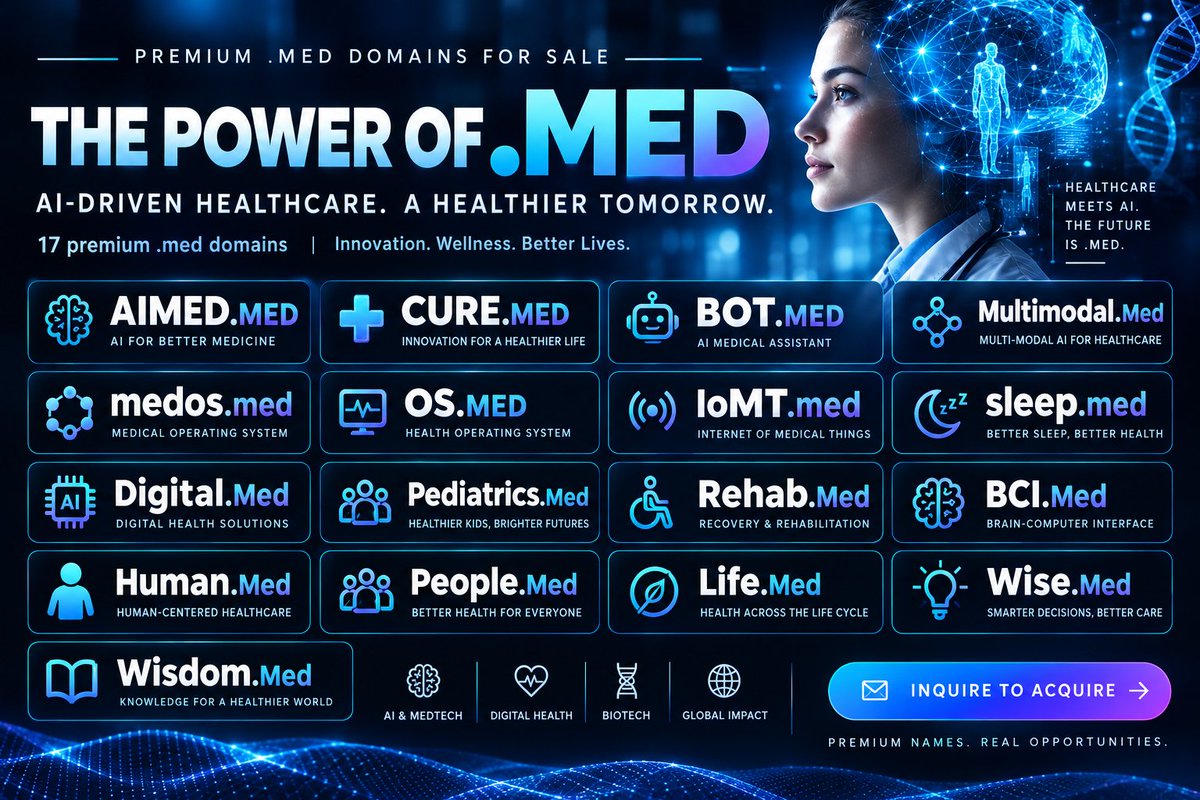 CotoYhgo's tweet photo. @ChandanLodha Impressed by Neuralink’s work advancing brain-computer interfaces. I own https://t.co/IqAXbHDf2e, a premium .med domain built for neurotech. Attached is my full portfolio of .med health &amp; neuro domains. Feel free to reach out if interested. Thank you for your time. #Dotmed https://t.co/Opbash1wq0