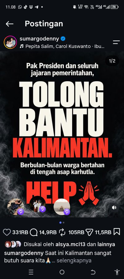 ejaaipongg's tweet photo. 🚨🚨 JANGAN PERNAH LELAH UNTUK SPEAK UP DAN MEMBANTU SEBARKAN BERITA KARHUTLA DIMANAPUN

Influencer, Podcaster, Artis dll yang sudah sadar dan speak up dalam membantu post soal KEBAKARAN HUTAN DAN LAHAN yang terjadi di Kalimantan, Sumatera dan Papua. 

#PrayForSumatera
#PrayForKalimantan
#PrayForPapua