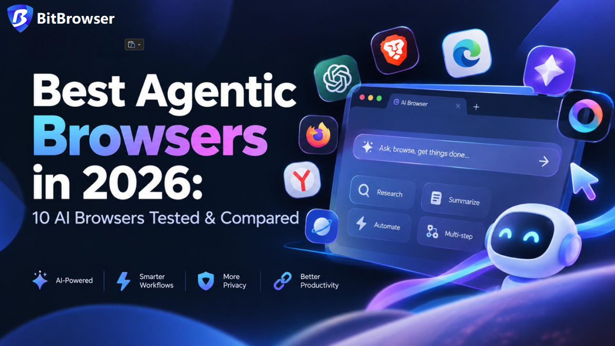BitBrowser2's tweet photo. AI browsers are getting better at doing the work, not just answering questions. 
We compared 10 tools to see which ones actually handle web tasks, research, and browser workflows.

https://t.co/SSbu2fDqhi

#AIBrowser #AgenticAI #BrowserAutomation https://t.co/bfwjre0n1X