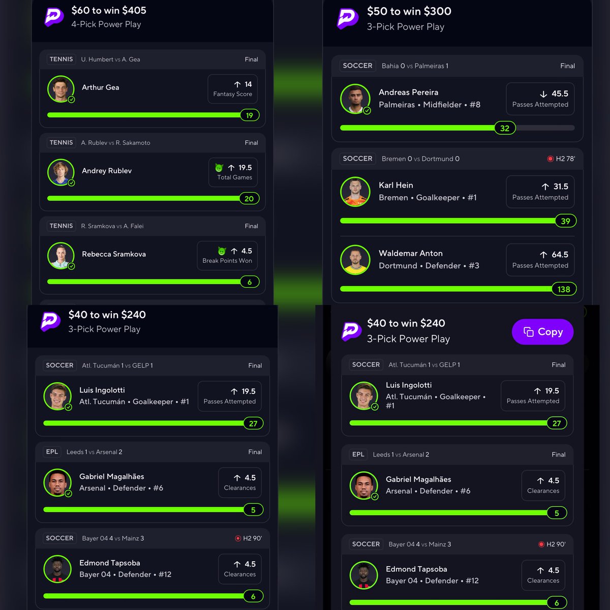 aladino4aces's tweet photo. Just wanted to share in here some of the wins over the past three days inside 4Aces discord 😈

btw these are slips I personally shared but my mods are also killing it with their slips 🤑📈

if you’re still watching from the sidelines, idk what else to tell you… and btw 4Aces is free to join🙏🏼

#Gambling𝕏  •  #PrizePicks