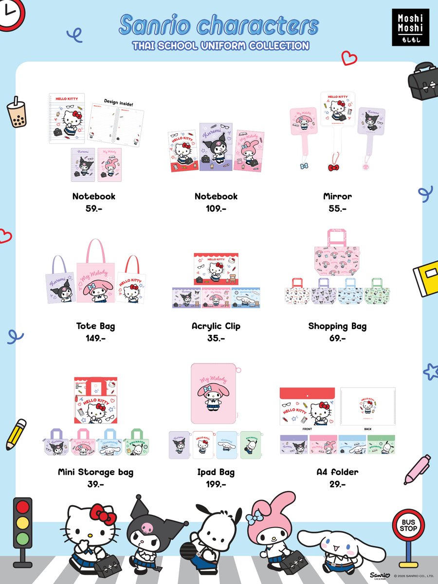 MoshiMoshiTH's tweet photo. 🏫 Moshi Moshi New Sanrio characters Thai School Uniform Collection! 🎒✨​
​
🪄บอกเลยว่าว่าคอลใหม่นี้ไม่ธรรมดา! ​
เพราะพี่โมชิพาน้อง ๆ Sanrio characters 🌈​
💗มาแจกความน่ารักในลุค “ชุดนักเรียนไทย” สุดคิ้วท์ ​

ขนทัพความคิ้วท์มาถึง 5 คาแรคเตอร์ แบบจัดเต็ม! 💕​
❤️ Hello Kitty 💜 Kuromi 💚Pochacco 🩷 My Melody 🩵 Cinnamoroll​

และแน่นอนว่าไม่ได้มีแค่ความน่ารัก! ​
เพราะคอลนี้จัดเต็มด้วย ไอเทม Sanrio characters ที่ทั้งน่ารักและใช้ได้จริงอีกเพียบ 🛍️✨​

ไม่ว่าจะเป็นไอเทมไหนก็พร้อมเติมความสดใสให้กับทุกวันของ Sanrio Lovers 💖​

👀 ใครรอคอลนี้อยู่ มาแวะดู Line Up สินค้าในโพสต์นี้ได้เลย📚 👇🏻​
บอกเลยว่าแต่ละชิ้นน่ารักจนเลือกไม่ถูก อยากเก็บให้ครบหมดทุกคาแรคเตอร์แน่นอน! 🫶🏻💞​
​
พร้อมช้อปแล้ววันนี้!🛒💨​
📍แวะมารับน้อง ๆ กลับบ้านได้ที่ ร้าน Moshi Moshi ​
หรือช้อปออนไลน์ผ่าน 🔗Moshi Moshi Official Store เท่านั้น! 💖​

🧡Shopee : https://t.co/YSdercqV83

💙Lazada : https://t.co/h3gLKwsxY0

🖤TikTok : https://t.co/7PkTlvMvtt
​
#MoshiMoshi #โมชิโมชิ ​​
#NewCollection #Sanrio ​
#SanriocharactersThaiSchoolUniformCollection