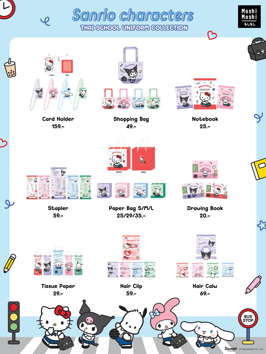 MoshiMoshiTH's tweet photo. 🏫 Moshi Moshi New Sanrio characters Thai School Uniform Collection! 🎒✨​
​
🪄บอกเลยว่าว่าคอลใหม่นี้ไม่ธรรมดา! ​
เพราะพี่โมชิพาน้อง ๆ Sanrio characters 🌈​
💗มาแจกความน่ารักในลุค “ชุดนักเรียนไทย” สุดคิ้วท์ ​

ขนทัพความคิ้วท์มาถึง 5 คาแรคเตอร์ แบบจัดเต็ม! 💕​
❤️ Hello Kitty 💜 Kuromi 💚Pochacco 🩷 My Melody 🩵 Cinnamoroll​

และแน่นอนว่าไม่ได้มีแค่ความน่ารัก! ​
เพราะคอลนี้จัดเต็มด้วย ไอเทม Sanrio characters ที่ทั้งน่ารักและใช้ได้จริงอีกเพียบ 🛍️✨​

ไม่ว่าจะเป็นไอเทมไหนก็พร้อมเติมความสดใสให้กับทุกวันของ Sanrio Lovers 💖​

👀 ใครรอคอลนี้อยู่ มาแวะดู Line Up สินค้าในโพสต์นี้ได้เลย📚 👇🏻​
บอกเลยว่าแต่ละชิ้นน่ารักจนเลือกไม่ถูก อยากเก็บให้ครบหมดทุกคาแรคเตอร์แน่นอน! 🫶🏻💞​
​
พร้อมช้อปแล้ววันนี้!🛒💨​
📍แวะมารับน้อง ๆ กลับบ้านได้ที่ ร้าน Moshi Moshi ​
หรือช้อปออนไลน์ผ่าน 🔗Moshi Moshi Official Store เท่านั้น! 💖​

🧡Shopee : https://t.co/YSdercqV83

💙Lazada : https://t.co/h3gLKwsxY0

🖤TikTok : https://t.co/7PkTlvMvtt
​
#MoshiMoshi #โมชิโมชิ ​​
#NewCollection #Sanrio ​
#SanriocharactersThaiSchoolUniformCollection
