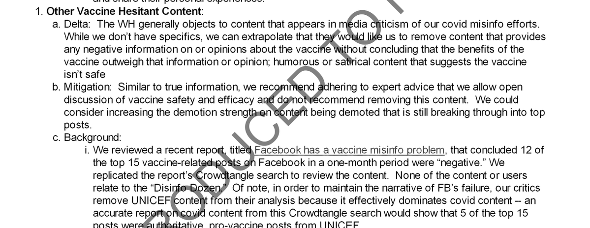 sayerjigmi's tweet photo. 4/ On CCDH's "Disinformation Dozen," Facebook's staff wrote that the 65% claim only works if you count "non-violating content."

And critics cut UNICEF posts from the data "in order to maintain the narrative of FB's failure."

That narrative is now a Sony movie. https://t.co/cDrJrB0AyP