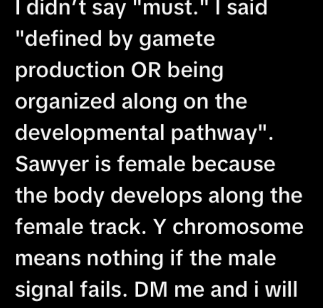 mimi488966's tweet photo. @wrensayschilll As a radfem, i never bring up DSD conditions in these debates, TRAs do. I screenshotted a conversation where i explained to TRAs why someone with your type of DSD is still female since they bringed that up. I am truly sorry you are being dragged into these debates 🩷 https://t.co/li5Wj3FB1e