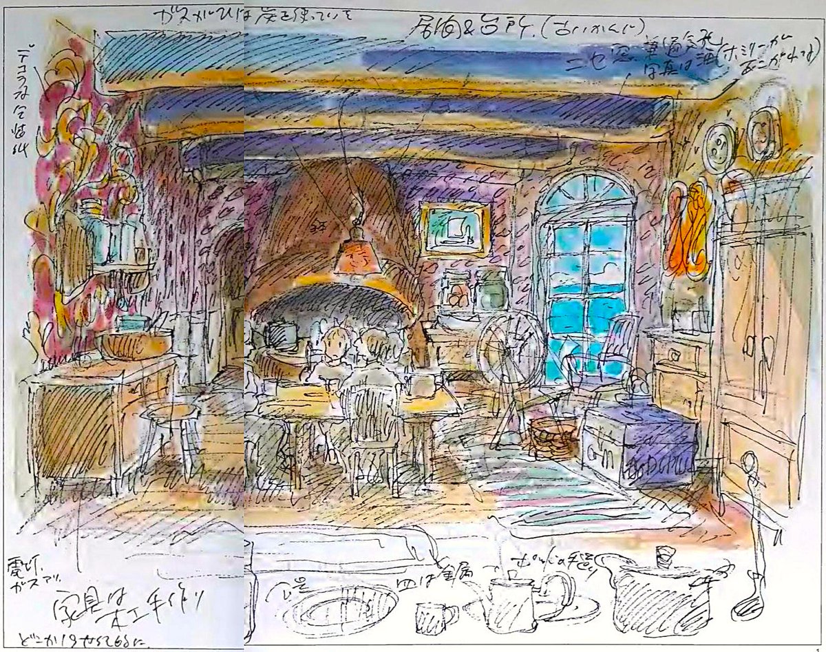 mantengorilla's tweet photo. 宮崎駿監督が描いた『借りぐらしのアリエッティ』のイメージボードです。（THE ART OF 借りぐらしのアリエッティ） https://t.co/OuI41QRycR