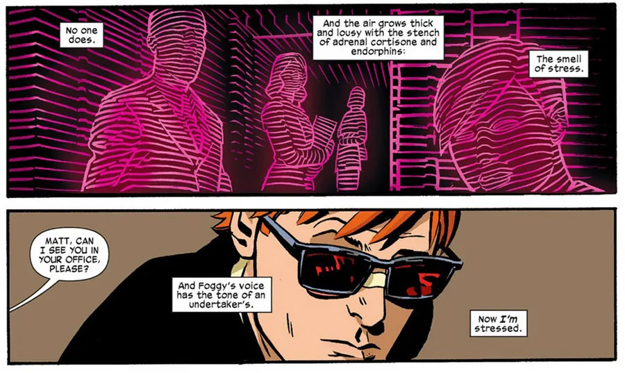 BattyWanderer's tweet photo. saw Aleks Le's Daredevil short. Cool stuff. Love how it's centered entirely around a quote from Kamen Rider Faiz.

Visually I think it's interesting how much it resembles the 2003 movie, whilst the radar sense VFX specifically seems to take from Chris Samnee (at least, to me) https://t.co/nuzDJhzJlt