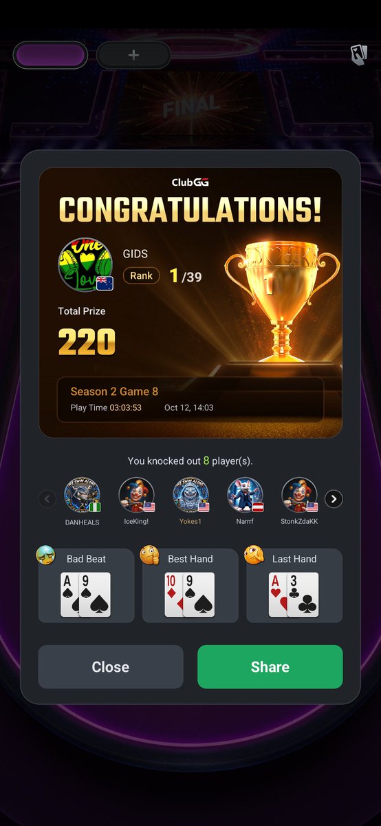 GIDS1220121's tweet photo. Just want to say a BIG THANK YOU to @CryptoSharksID for hosting a 8 week poker tournament it was a blast 💯 and to all that participated. I managed to place first overall and won the Lil pudgy and USDC BABY LFG. Again much appreciated looking forward to the next one...... https://t.co/3vdyDTtNCR