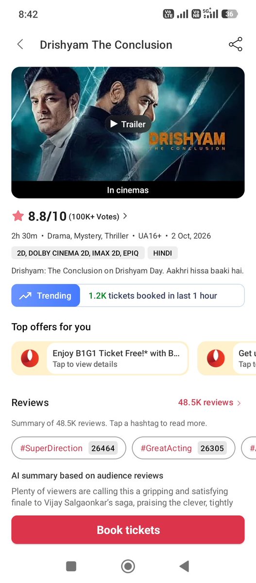 maxmusmerippy7's tweet photo. HISTORIC DOMINATION! 💥

Day 18 (3rd Monday) hourly tracking is absolute madness.

🔹 #Premadaoorali: 4.58K+ BMS tickets/hr
🔹 Drishyam 3: Only 1.2K BMS tickets/hr
This is an unprecedented hold for a 3rd Monday. The box office run is officially unstoppable. 📈🔥 https://t.co/bso4Xm0xwV