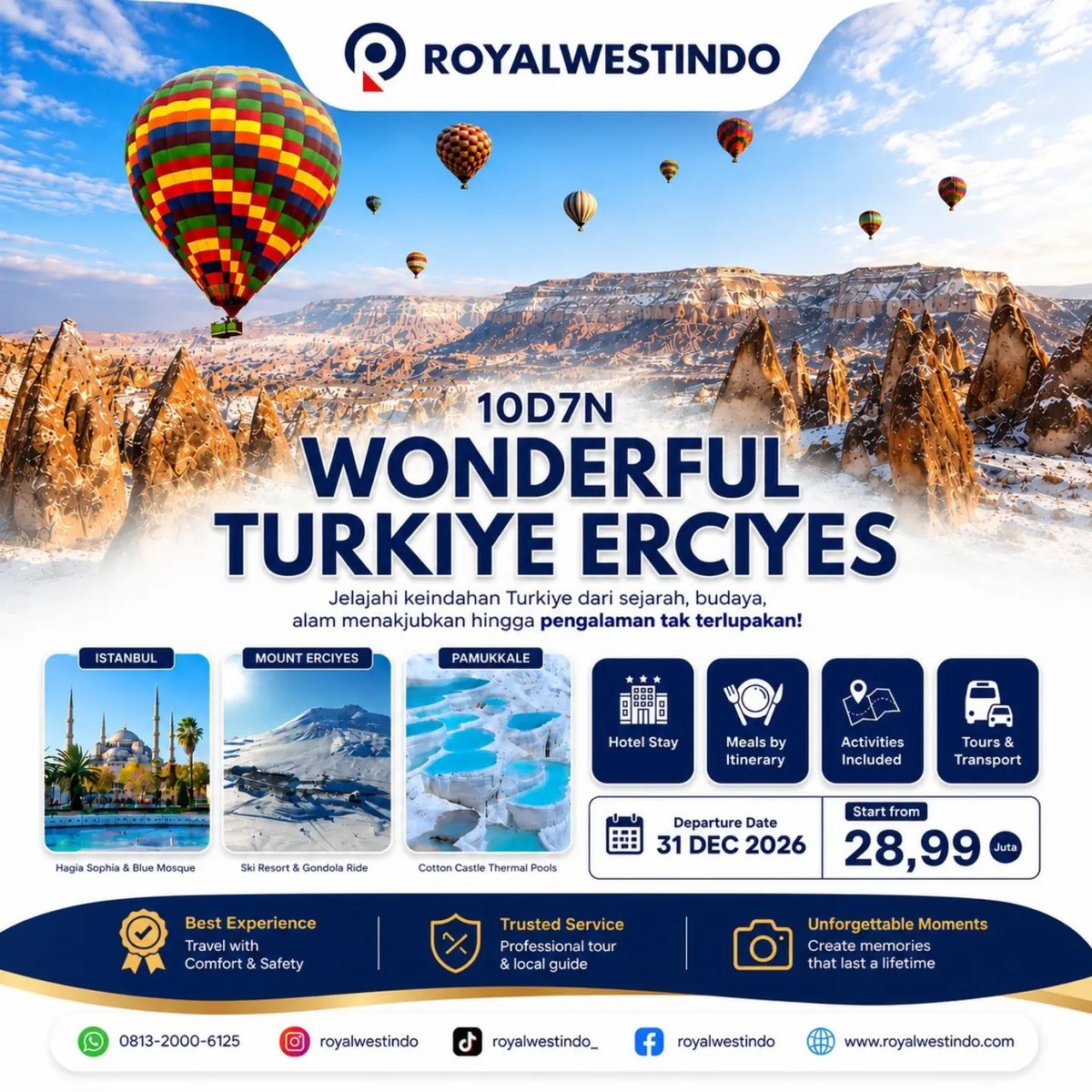 Julianafogaca's tweet photo. 10D7N Wonderful Türkiye Erciyes

Wujudkan liburan impian ke Türkiye: Istanbul, Mount Erciyes dengan ski dan gondola, hingga Pamukkale. Termasuk hotel, makan, aktivitas, transportasi, tour leader, dan local guide. Berangkat 31 Desember 2026
Mulai https://t.co/NLW2PYEu35