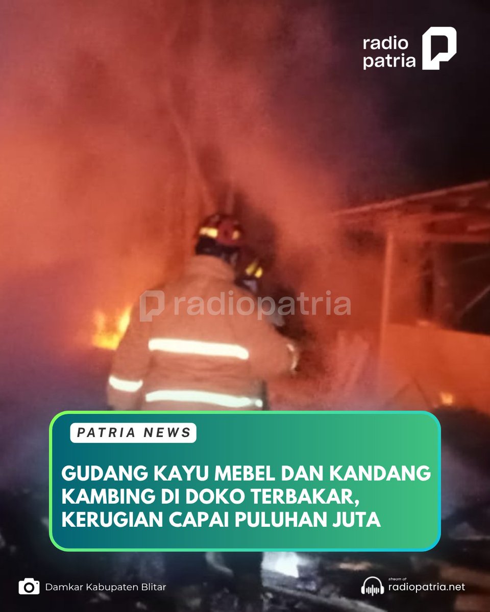 radiopatria's tweet photo. Gudang kayu mebel dan kandang kambing di Kecamatan Doko Kabupaten Blitar terbakar. Titik api diduga berasal dari bagian timur gudang yang terdapat tumpukan bahan kayu mudah terbakar. Kerugian diperkirakan mencapai puluhan juta rupiah.

Tedi Prasojo, Kasi Pemadam Kebakaran, 

[1] https://t.co/yxz8leIFzG