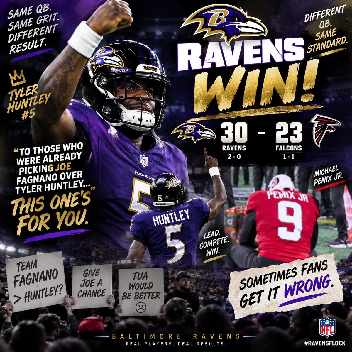 JAGWithNoBag's tweet photo. Ravens fans didn’t believe. They didn’t believe in Huntley they was thinking we was losing to falcons! https://t.co/Q0Gwcu2o4a