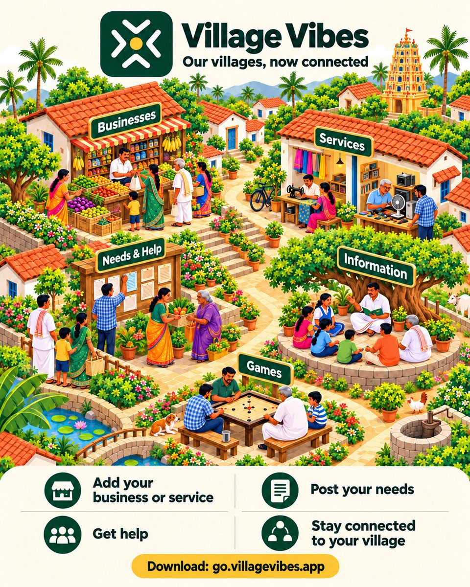 therevanthtweet's tweet photo. Village Vibes Bathukamma poteello mee ooru/ward ₹15,000 gelavachhu!
Mee oori Bathukamma photos/videos ni app lo #bathukamma tho post cheyandi. Mee oorivaallani invite chesi, andaru participate cheyandi.

Download Village Vibes: https://t.co/4Jqwkcjjmr

Village Vibes mana ooriki oka sontha social space. Mana oori vishayalu, celebraitons, avasaraalu panchukovadaaniki, local businesses/services ni kanugonadaaniki, chuttupakkala oorlatho connect avvadaaniki oka platform.

#VillageVibes
Check below 👇