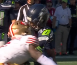 disgohardd's tweet photo. @seahawkeye @NFLAUNZ @ESPNAusNZ shuttuuupp he kept his facemask up and hit him at the chin. it's textbook safety play. we celebrate players like Earl Thomas and Kam Chancellor and pretend they weren't doing 3x worse than this on a play-to-play basis https://t.co/TWPjwKTh3C