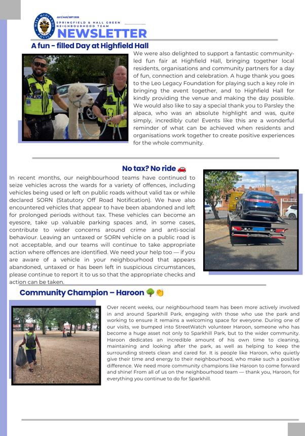 SpringfieldWMP's tweet photo. #Sparkhill #HallGreen -Ending the Summer period with our Newsletter :) https://t.co/LMKXeU7ta1