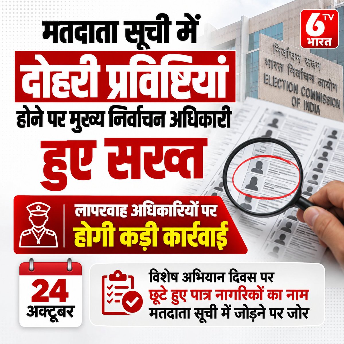 6TVBharat's tweet photo. मतदाता सूची में दोहरी प्रविष्टियां होने पर मुख्य निर्वाचन अधिकारी हुये सख्त   

लापरवाह अधिकारियों पर होगी कड़ी कार्रवाई

 #VoterList #ElectionCommission #UttarPradesh #VoterAwareness #ElectionNews #6TVBharat https://t.co/dL5SJmAA8t