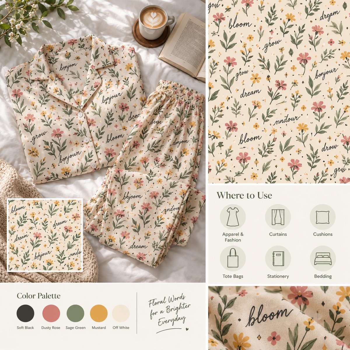 atexsell134945's tweet photo. 🌸 Botanical Script Seamless Pattern

Elegant script lettering, wildflowers, and olive leaves create a beautiful seamless pattern for fabric, apparel, and home decor.

#SeamlessPattern #FloralPattern #TextileDesign #PatternDesign #Atexsell https://t.co/Hg0xXO56Zx
