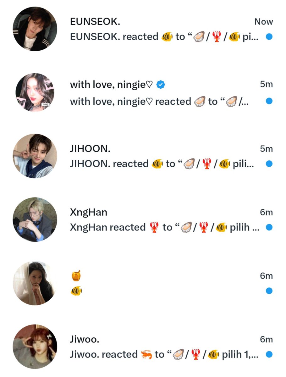 shinyufresh's tweet photo. REVEAL.
A. 🦪: Kak Ning
B. 🦞: XngHan, Jiwoo
C. 🐠: Jiheon, Jihoon, Bang Eunseok

Karena ada enam orang, tiap satu nama yang benar dihitung ⅙ bet, ya. Kalau udah di akumulasi tinggal kali 5 aja. OK? Kalau salah semua? Kantongin 50.000 ya. Telat? Diem aja. 🥺 SYP MAU ROUND BONUS? https://t.co/MWUO3Kr5NO