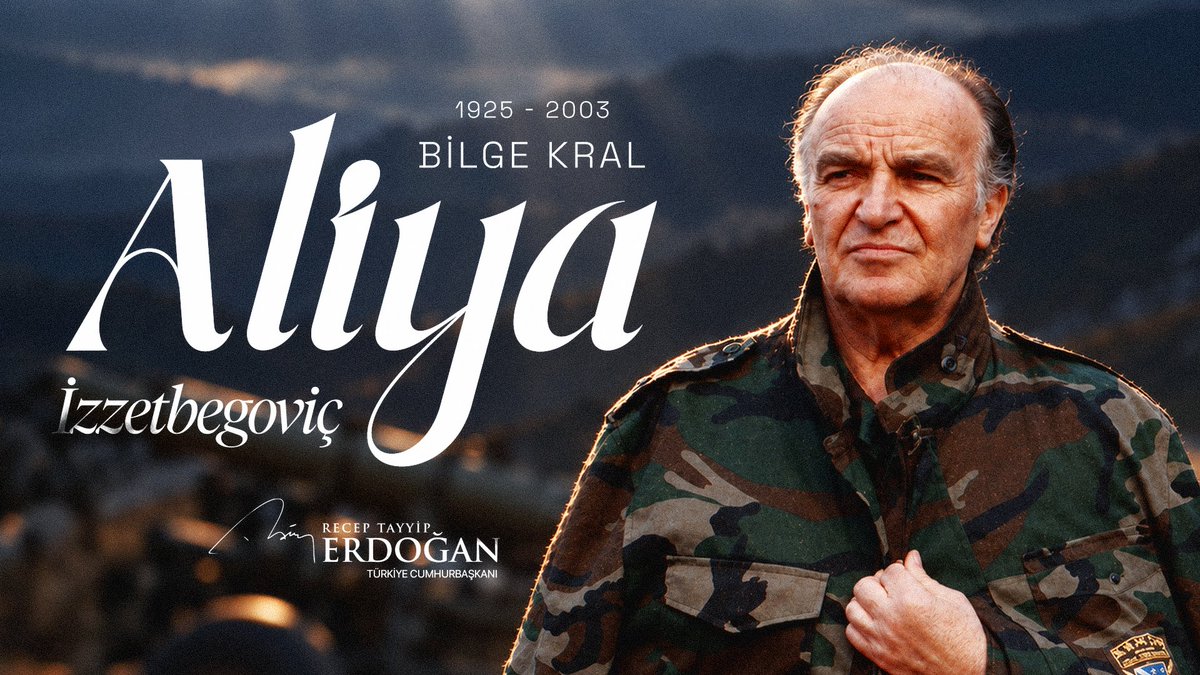 RTErdogan's tweet photo. Dost ve kardeş Bosna-Hersek’in İlk Cumhurbaşkanı, Bilge Lider Aliya İzzetbegoviç’i ebedî âleme irtihalinin 23’üncü yılında rahmetle, hasretle, saygıyla yâd ediyorum. Rabb’im mekânını cennet eylesin. https://t.co/zlxcXUe7lW