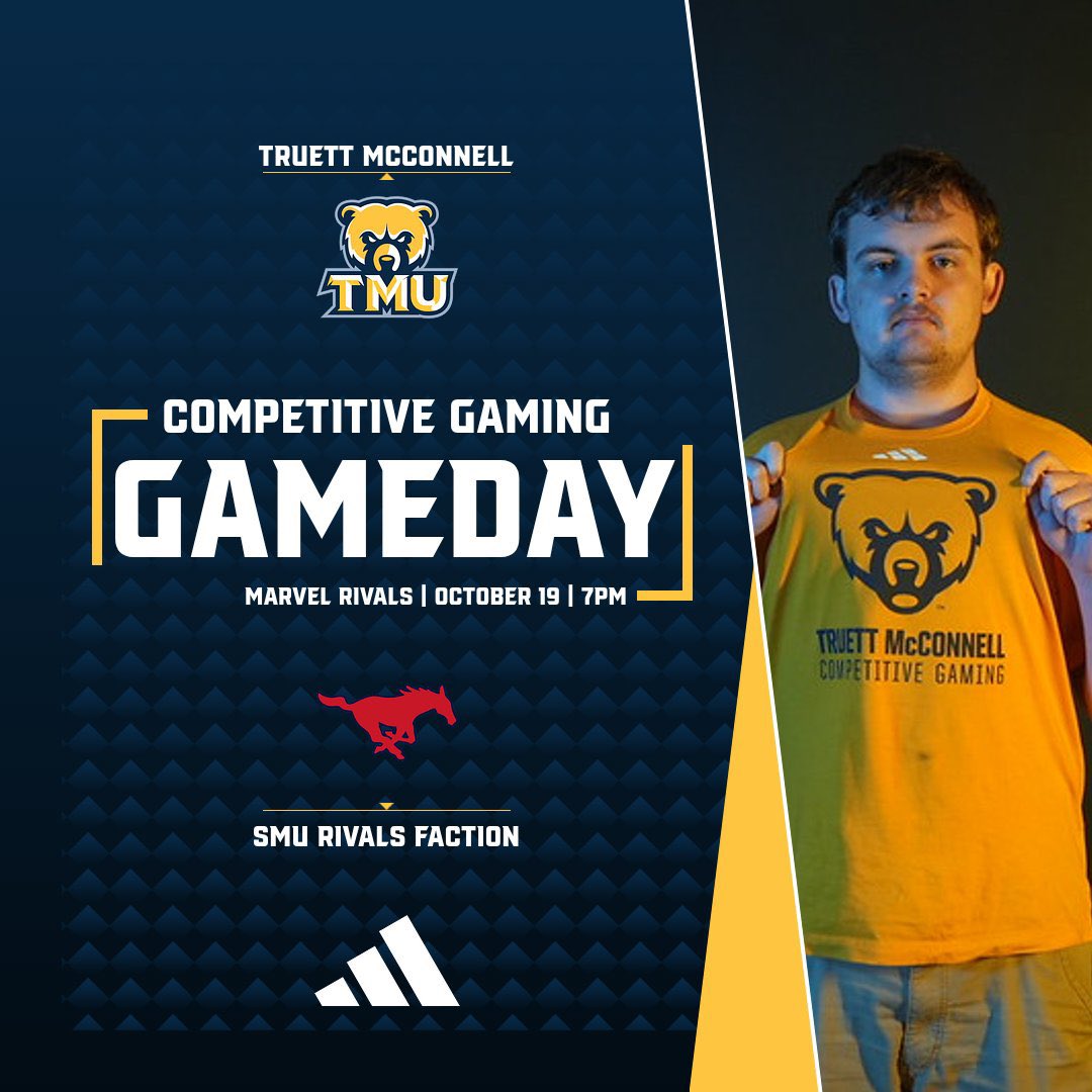 TMUBears's tweet photo. 𝗚𝗔𝗠𝗘 ✋

Competitive gaming takes on the Rivaks Faction from SMU tonight at 7 p.m.!

#WeAreTMU https://t.co/L6Q4C3YzA4