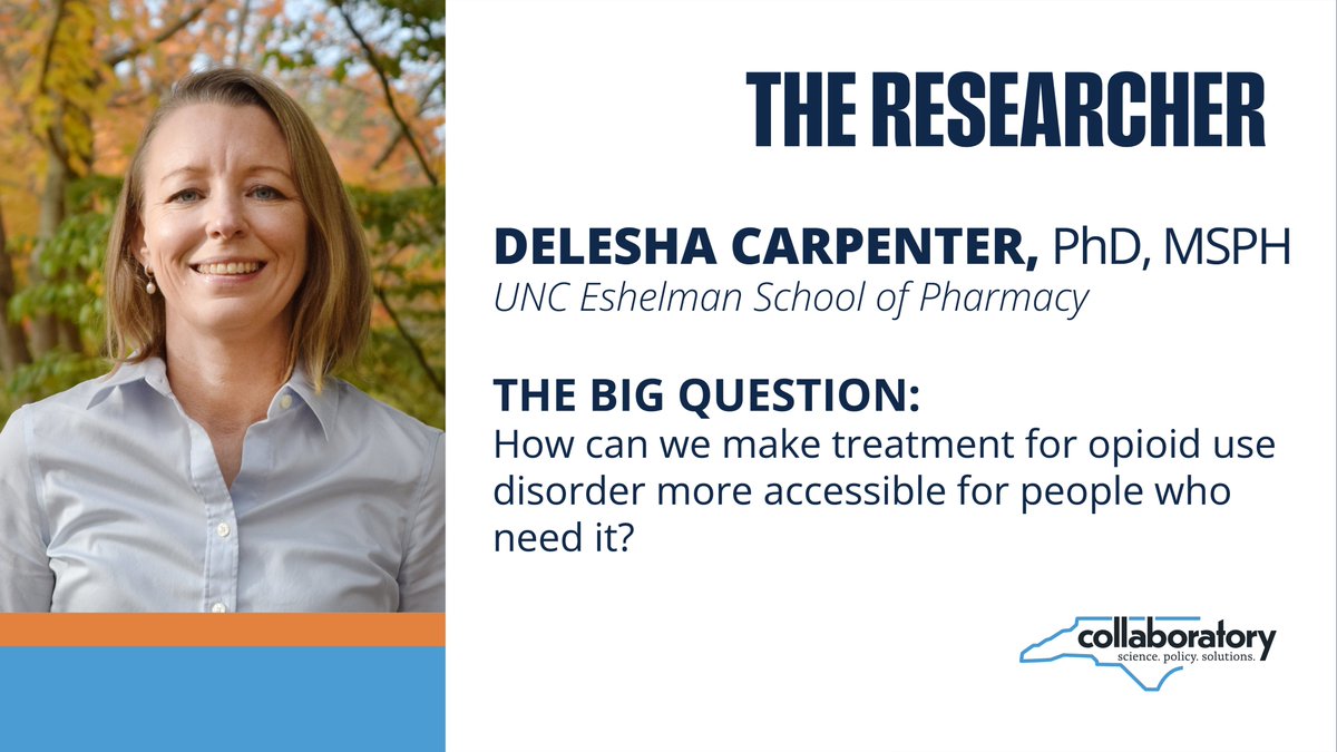 NCCollaboratory's tweet photo. As part of UNC Research Week's #WhatsNext campaign, the NC Collaboratory is highlighting #HowWeCollab with researchers to improve lives across North Carolina.

@UNCPharmacy researcher Delesha Carpenter is leading two Collaboratory-supported projects examining barriers to opioid use disorder treatment. Her research explores how to expand access to care in rural communities and reduce stigma in healthcare settings.

Read more: https://t.co/Rtdjl5LLmb